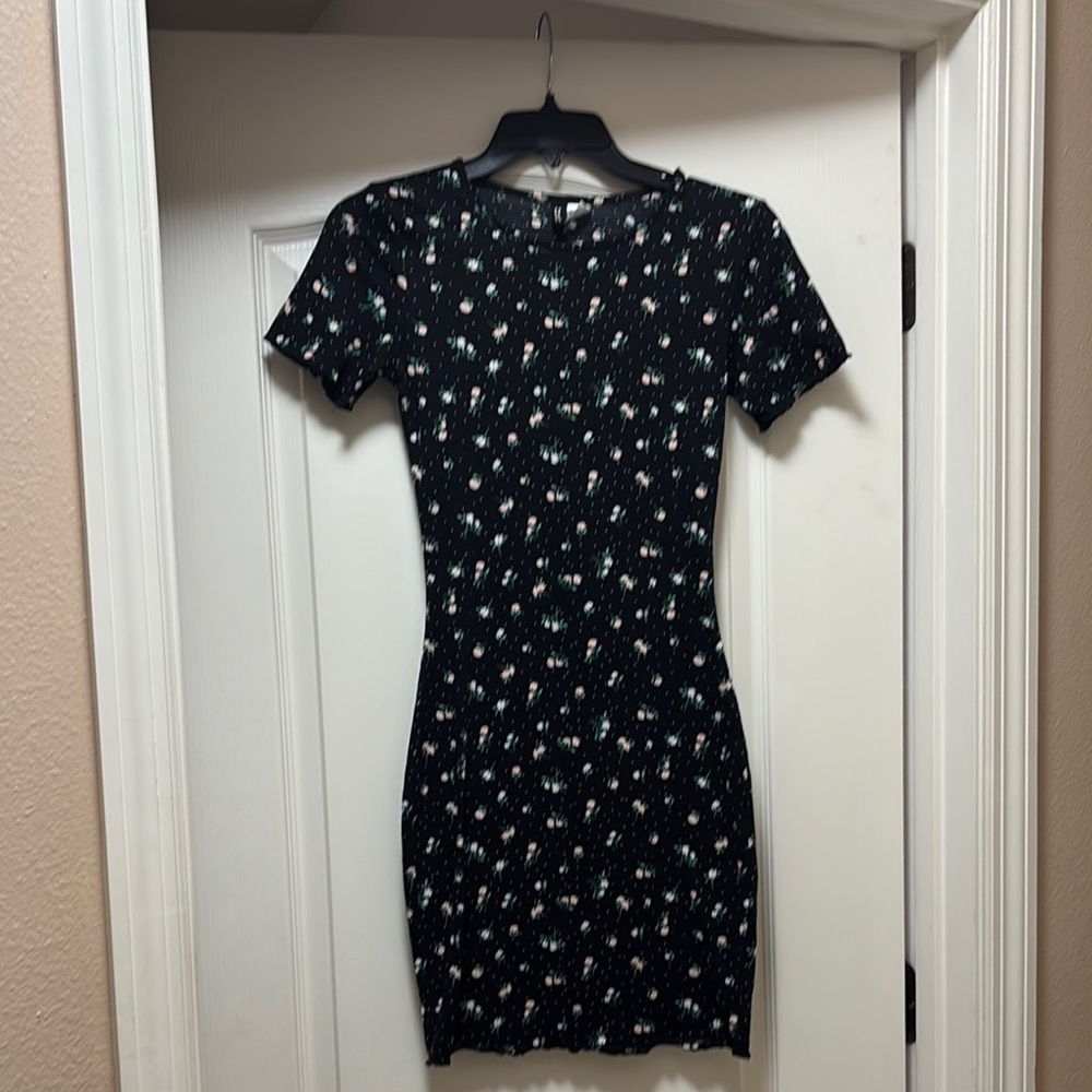 Divided Black Bodycon Mini Dress with Crew Neck